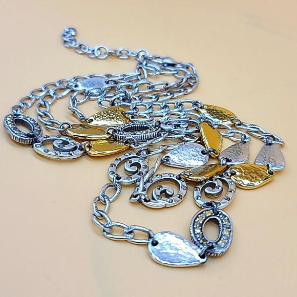 Brighton "MELANGE" XL Layering Necklace w Hammered Two Tone Finishes & Crystals! - Picture 5 of 11